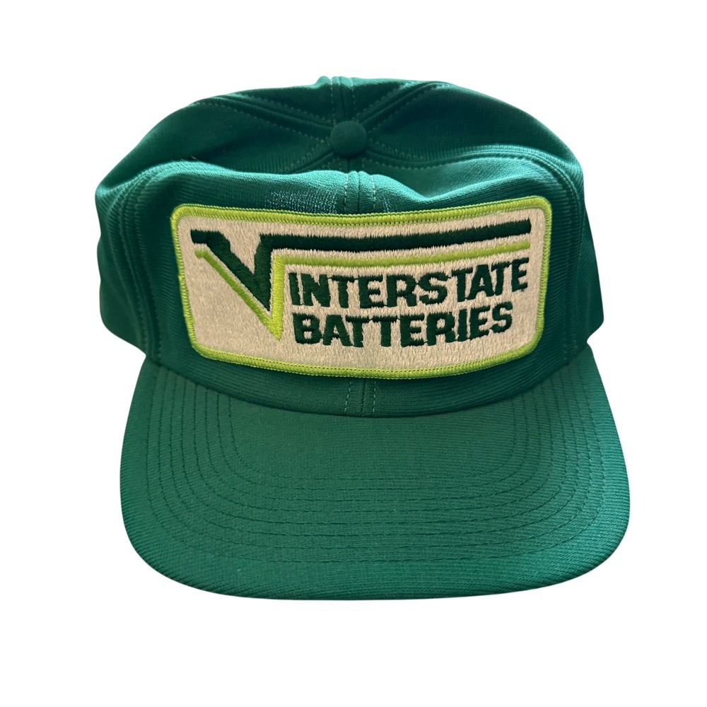 Vintage Interstate Batteries Snapback Hat Green Trucker Cap Made in USA Patch